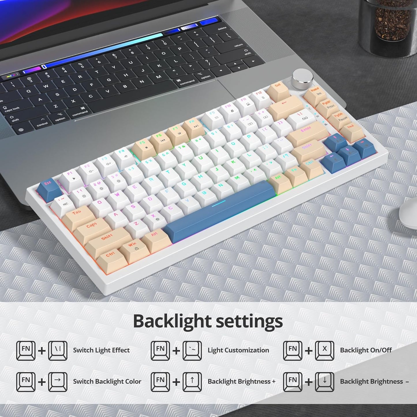75% Mechanical Gaming Keyboard with Volumn Knob, Gasket Hot Swappable RGB, Wired, Red Switch, 82 Keys Compact Creamy (Black Grey)