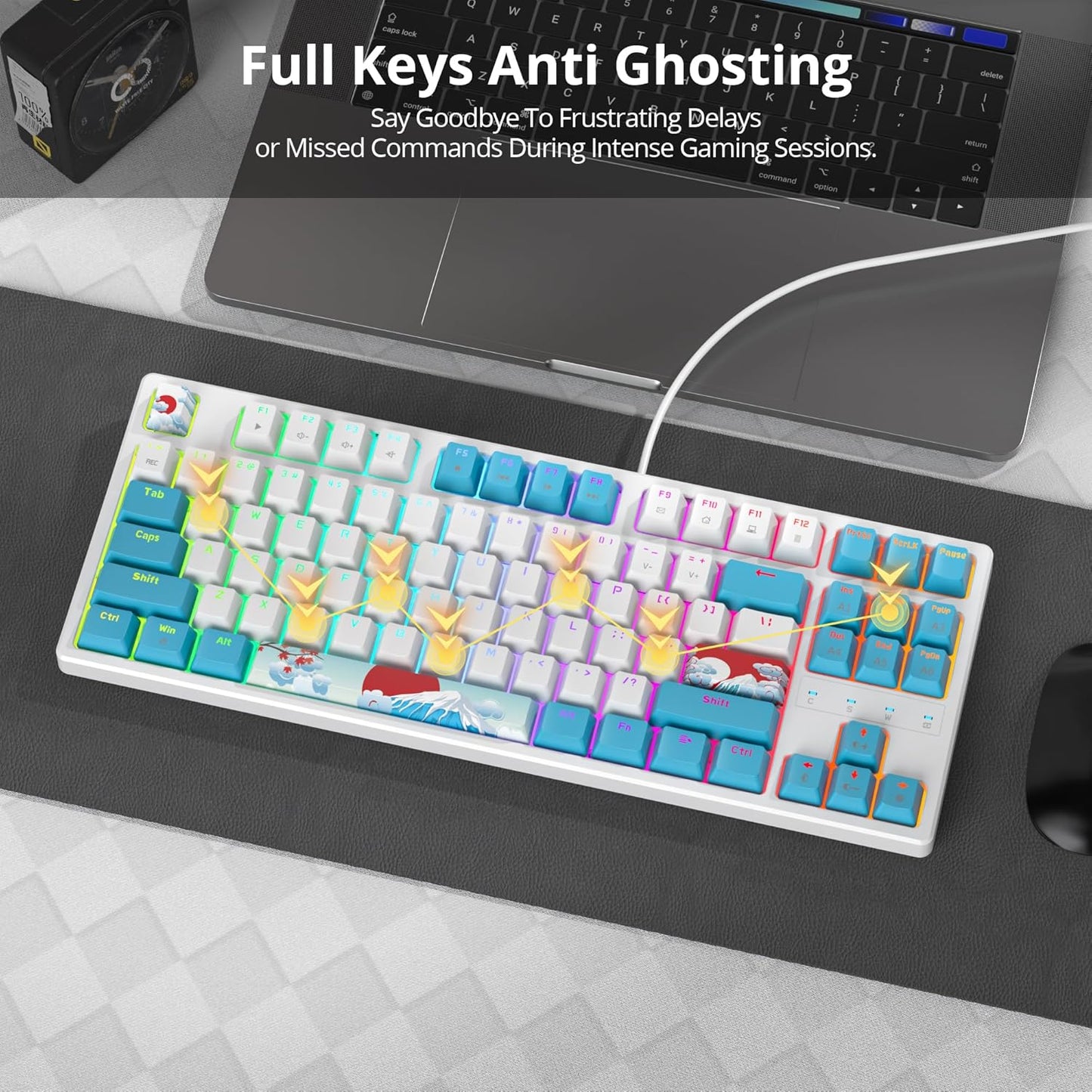75% Mechanical Gaming Keyboard, 87 Keys Compact TKL Wired Linear Red Switches Detachable USB NKRO RGB Backlight Keyboard for Win/Mac/PS4/PS5/Xbox.(Blue Samurai)