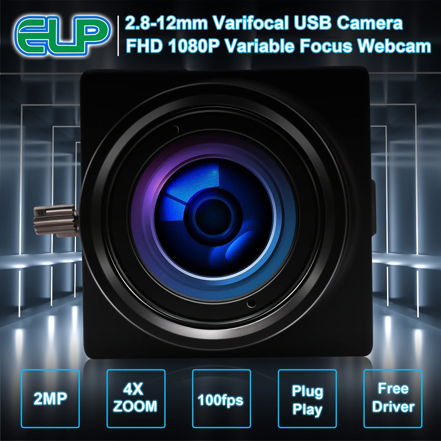 1080P USB Webcam with Zoom 2.8-12mm Vari-Focus PC Camera - 100fps/60fps Varifocal Lens