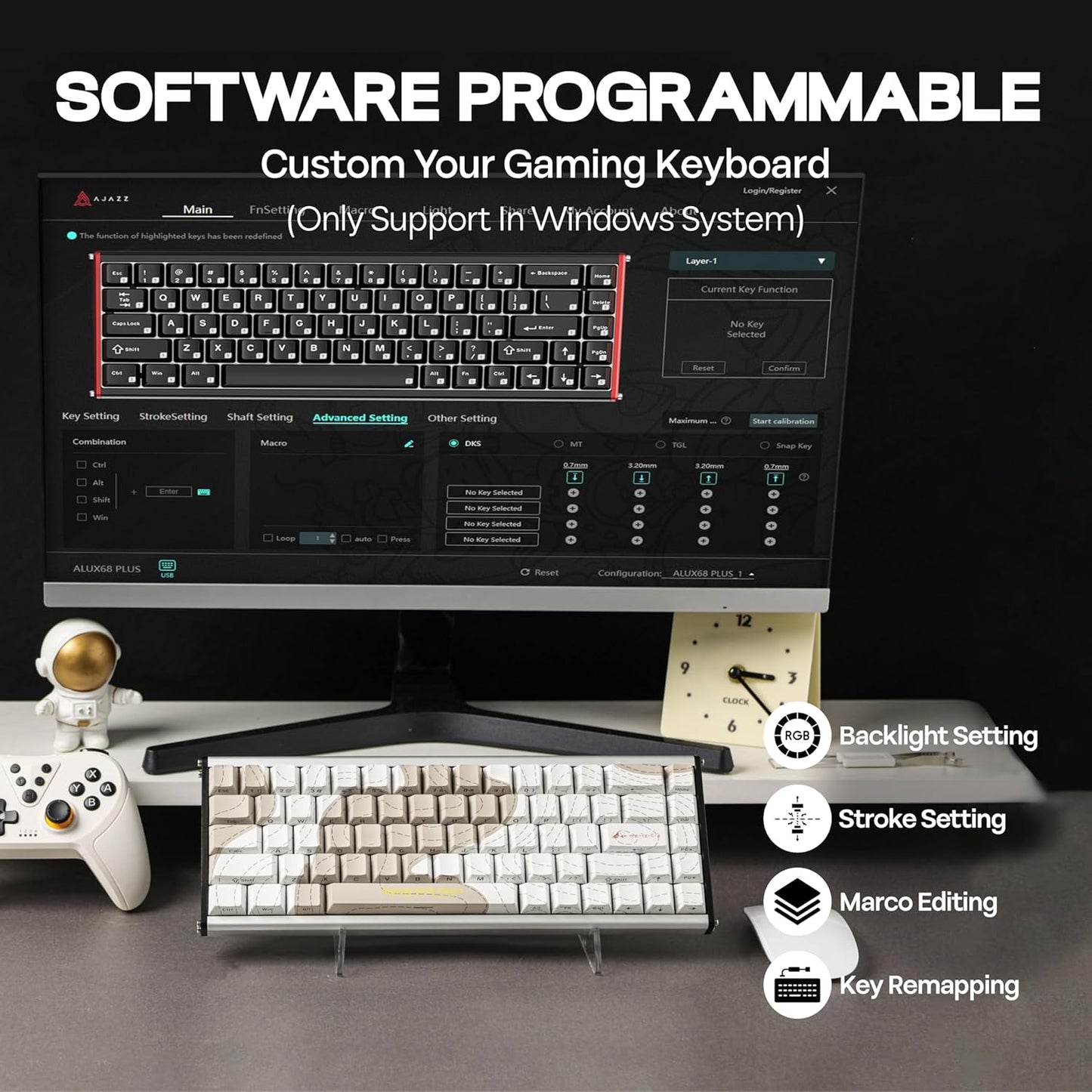 AJAZZ ALUX68 HE Aluminum Rapid Trigger Gaming Keyboard with Magnetic Switch, Wired Hall Effect Keyboard with 8K Polling Rate, 0.125ms Latency, RGB Backlight (White Topographic, ALUX68 MAX)
