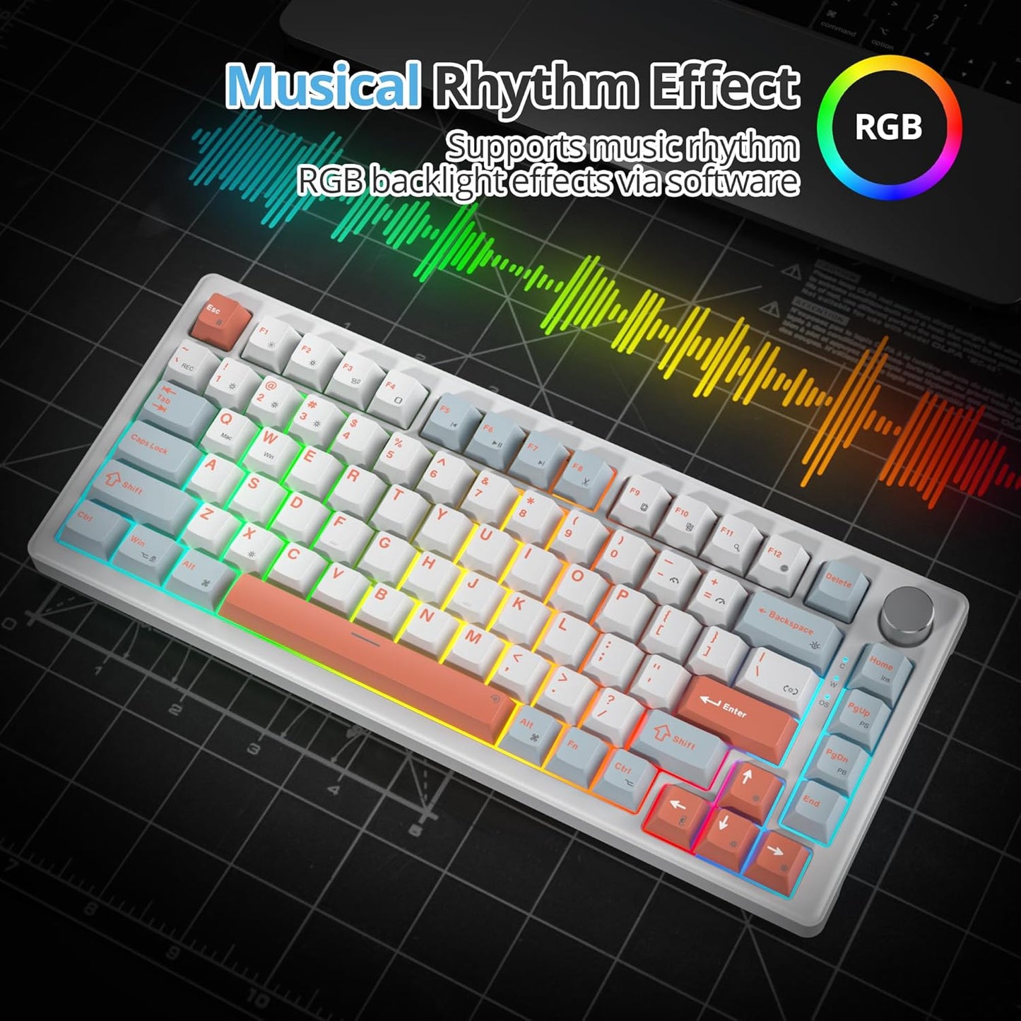 75% Mechanical Keyboard Gasket with Knob, Custom Wired Creamy Gaming Keyboard TKL 75 Percent Hot Swappable RGB Backlit, Pre-lubed Switch for Win/MAC PC Laptop(Cotton Candy/White Switch)