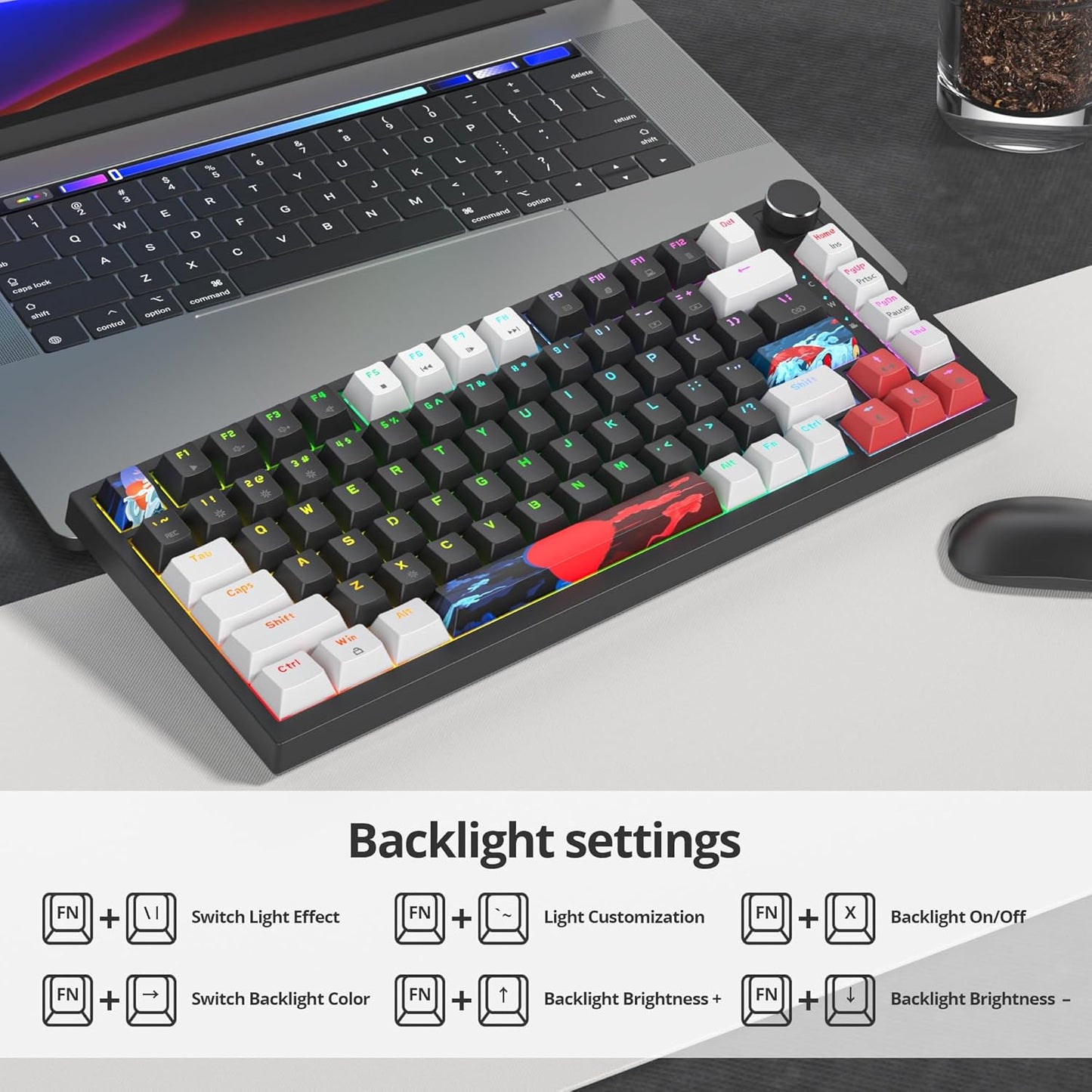 75% Mechanical Gaming Keyboard, Hot Swappable RGB Backlit Custom With Knob, Gasket Mount USB Wired, 82 Keys Blue White Linear Red Switch (82 Blue White)