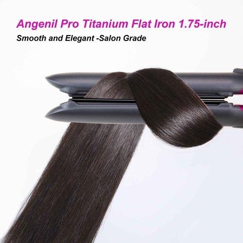 ANGENIL 2 in 1 Straightener and Curler, Ceramic Professional Flat Iron 1.75 Inch Wide, Anti-Scald Straightening Iron, Dual Voltage Hair Straightener for Women with Silicone Pad, LCD, 20S Fast Heating
