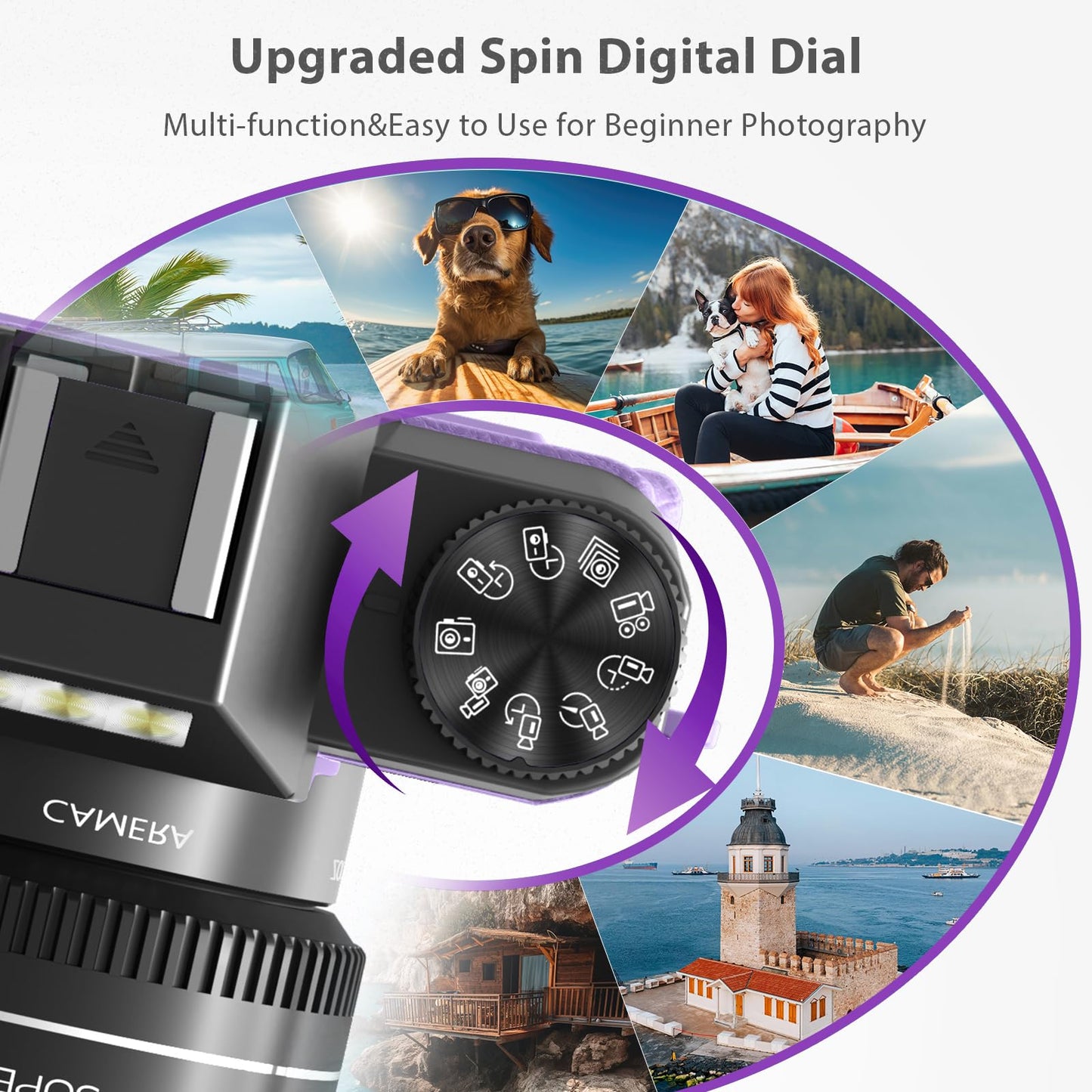 4K Digital Camera for Photography & Vlogging, 56MP YouTube Camera with WiFi, 3" 180° Flip Screen, 16X Digital Zoom, 52mm Wide Angle & Macro Lens, 32GB TF Card, 2 Batteries – Purple