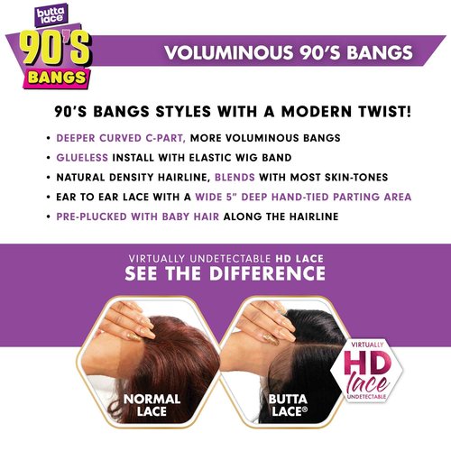 Sensationnel Butta Lace 90Sbangs Wigs - Unit 909 Glueless Wide Deep Part Synthetic Preplucked Hairline (BALAYAGEMOCHA)