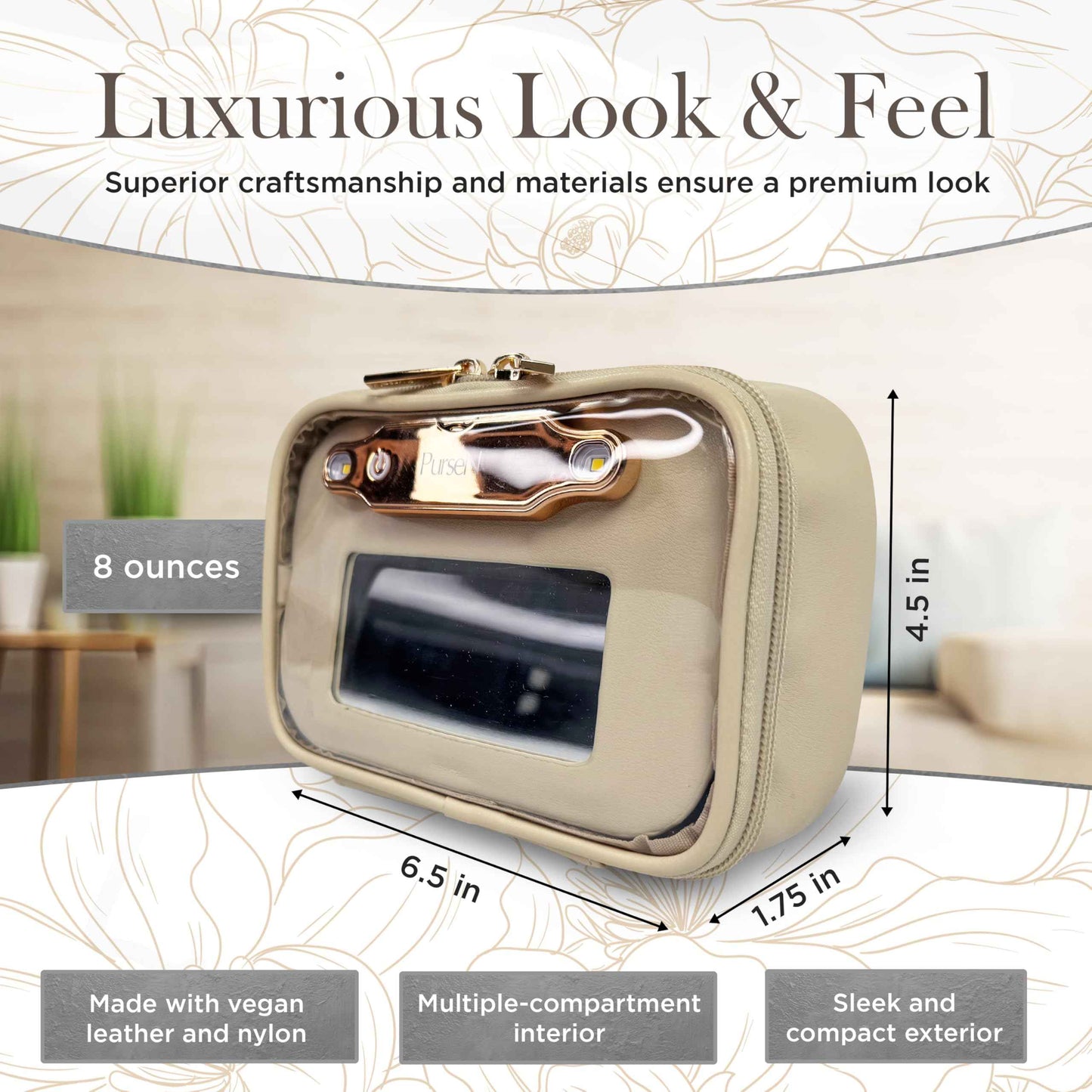 OFT 2024 LITTMINI Lighted Mirror Case - Small Makeup Bag with Detachable Mirror & Multiple Pouches for Organization - Vegan Leather, Mini Makeup Bag Ideal for Travel & Everyday Essentials (Latte)