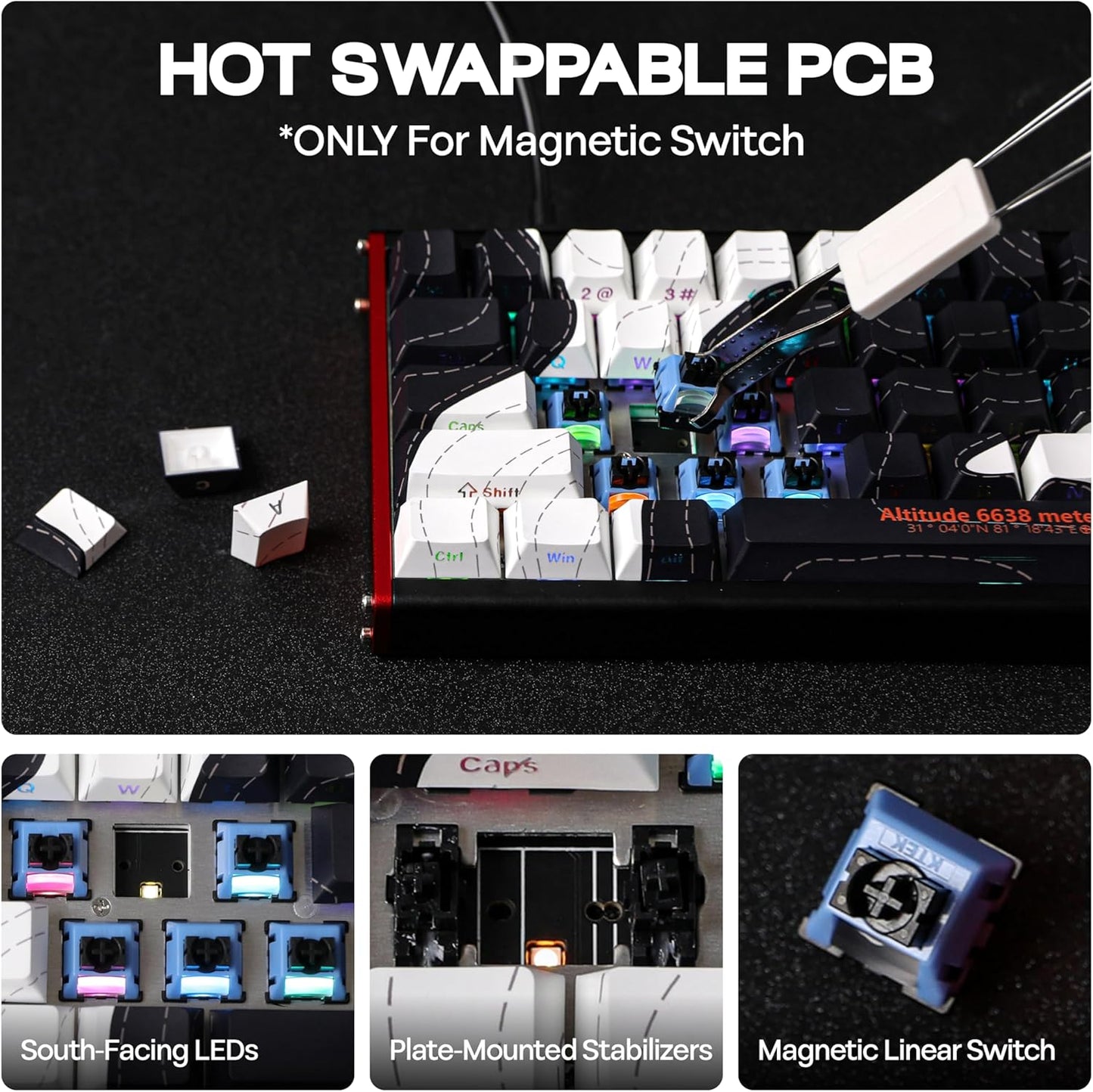 AJAZZ ALUX68 HE Aluminum Rapid Trigger Gaming Keyboard with Magnetic Switch, Wired Hall Effect Keyboard with 8K Polling Rate, 0.125ms Latency, RGB Backlight (White, ALUX68 Plus)