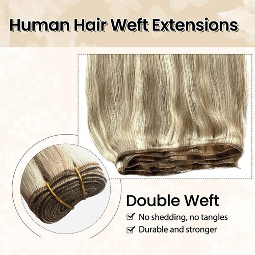 Benafee Balayage Human Hair Weave Bundles 20 Inch Beige Blonde Mix Platinum Blonde Sew in Weft Hair Extensions Real Human Hair for White Hand Tied Weft Remy Hair Extensions Sew in Human Hair Bundles