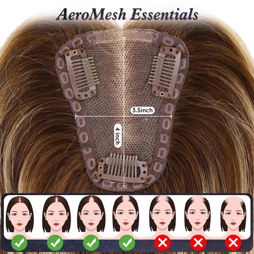 starluck Hair Toppers for Women Real Human Hair No Bangs 3.5"*4"Hand-Tied Swiss Lace Base 12in 100% Remy HumanHair Topper for Women with ThinningHair(T4/27/4#)