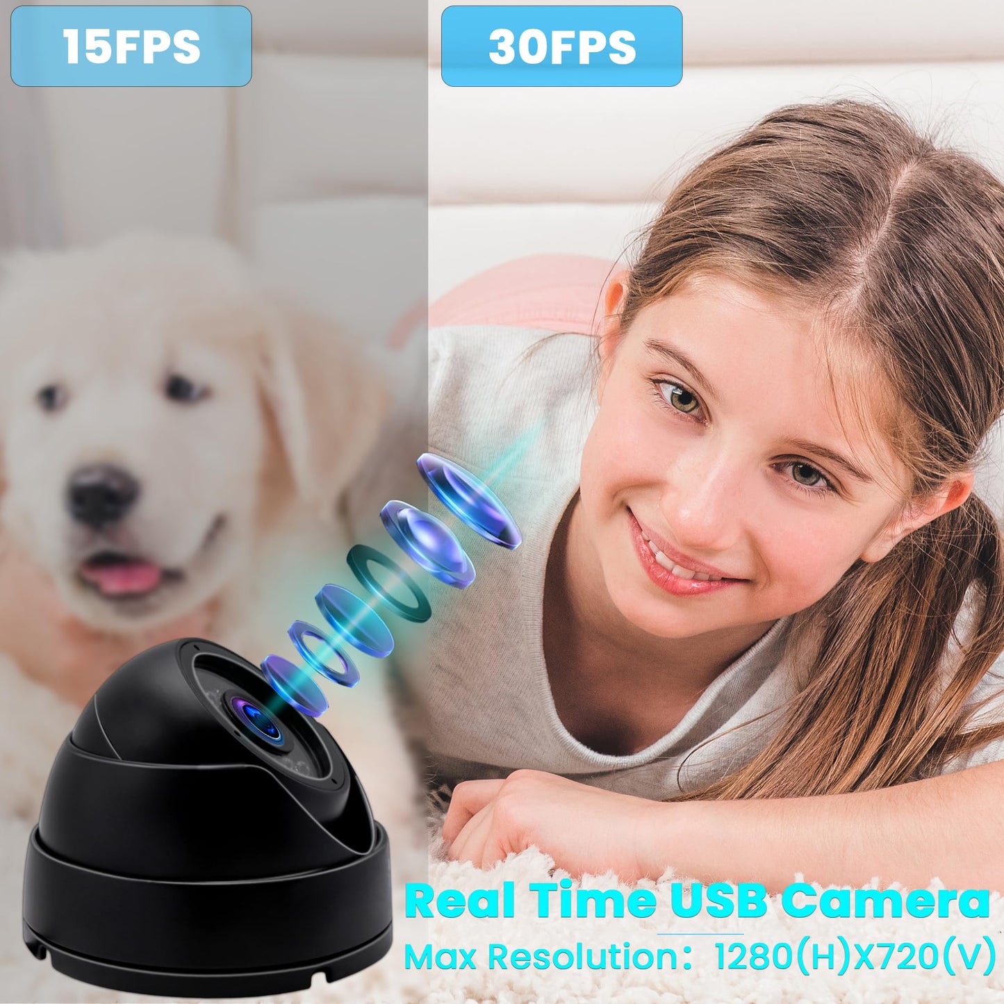 ALPCAM USB Camera Security Camera Outdoor Dome USB Webcam, 720P Day & Night Vision USB Camera for Computer, Waterproof Camera with IR LEDs for Car Park Baby Monitor Home Surveillance