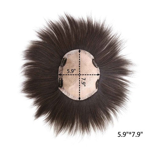 Meiverah Untrimmied Slik Base Toupee with Biological Scalp Toupee Human Hair Extension Clip in Hairpieces Topper Top HairPiece for Men (3#, Dark Brown, 5.9"*7.9", Slik Base Toupee)