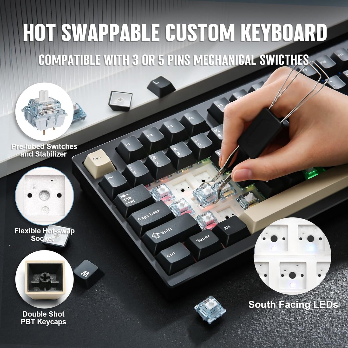 YUNZII AL75 PRO 75% Wireless Mechanical Gaming Keyboard,Full Aluminum CNC,BT/2.4G/Wired,PBT Keycaps,Gasket Mounted Hot Swap,Custom RGB Backlight, Programmable for Mac/Win (Silver, Cocoa Cream V2)