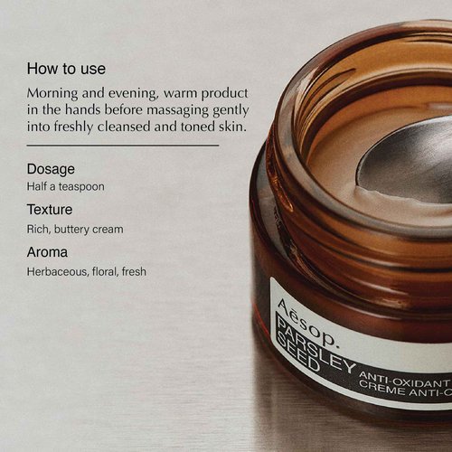 Aesop Parsley Seed Anti-Oxidant Facial Hydrating Cream | A Potent, Soothing Cream with Botanicals and Anti-Oxidants | 2.0 fl oz