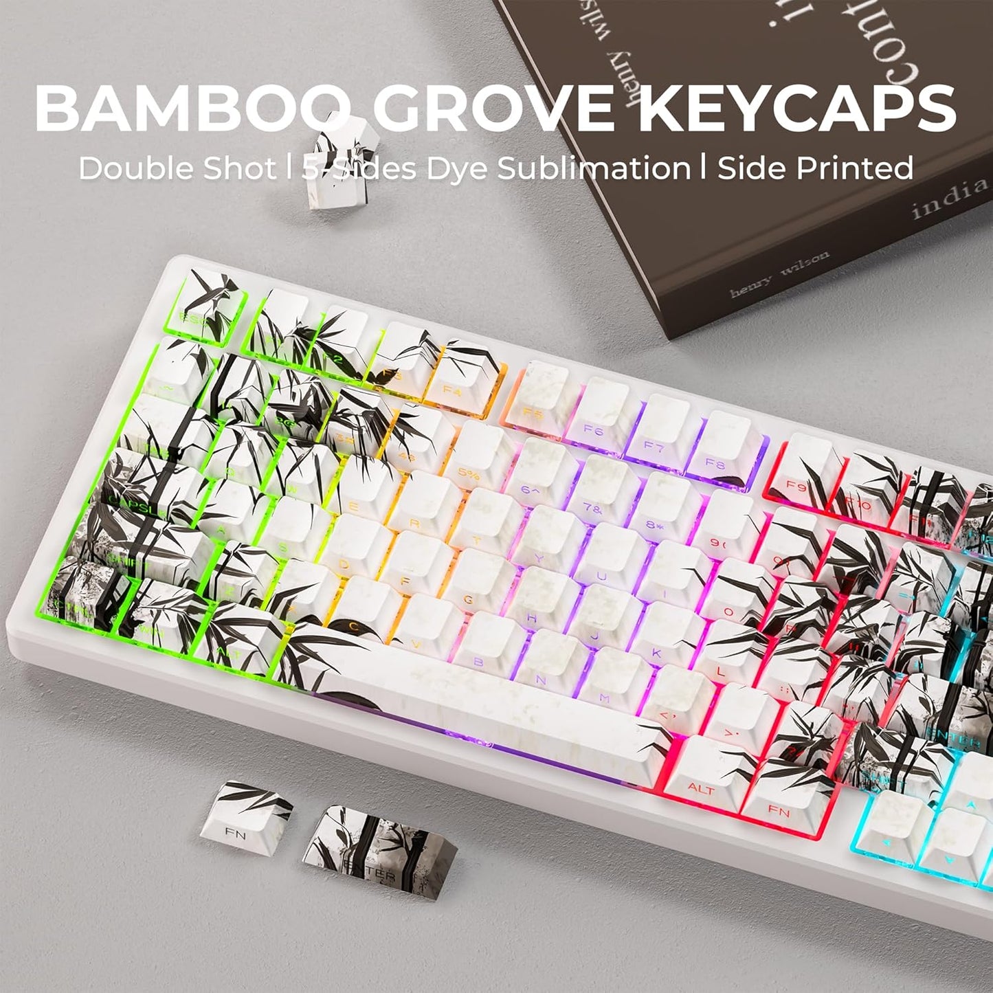 XVX Orchid Shine Through Keycaps, Double Shot PBT Keycaps, Side Printed Keyboard Caps with Dye Sublimation Full Keycap Sets Suitable for Gateron Cherry MX Switches Mechanical Keyboard