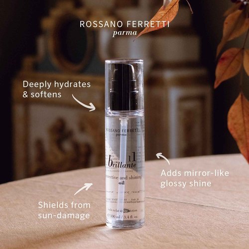Rossano Ferretti Brillante Protect and Shine Oil | Frizz-Free, Shiny, Glossy Hair with UV Protection | Vegan, Cruelty-Free, Luxury | 3.4 Fl Oz