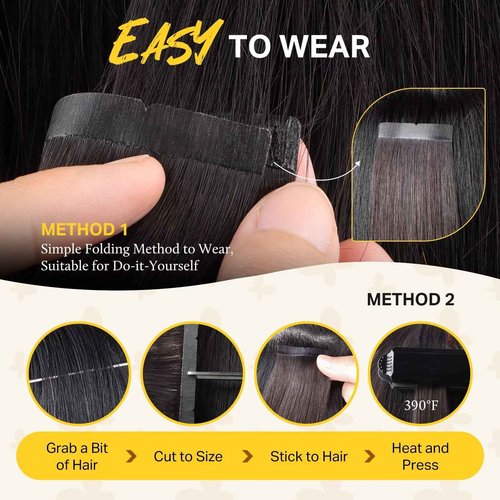 DOORES Tape in Hair Extensions Human Hair, Dark Brown 18 Inch 50g 10pcs, Wide Tape in Extensions Real Remy Invisible Seamless Tape-ins Silky Straight Skin Weft Folding Wear