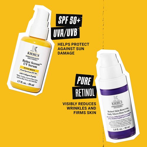 Kiehl's Anti Aging Skincare Set - $108 Value including Lightweight Sunscreen and Anti-Aging Retinol Serum - For Wrinkle Reduction and SPF Protection