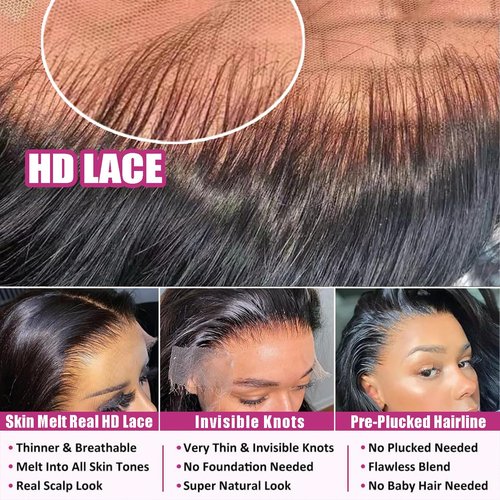 BIMKOS 20Inch 13x6 HD Lace Front Wigs Human Hair 200% Density Body Wave Lace Front Wigs Human Hair Lace Front Wigs for Women Glueless Body Wave Wigs Human Hair Pre Plucked with Baby Hair Natural Black