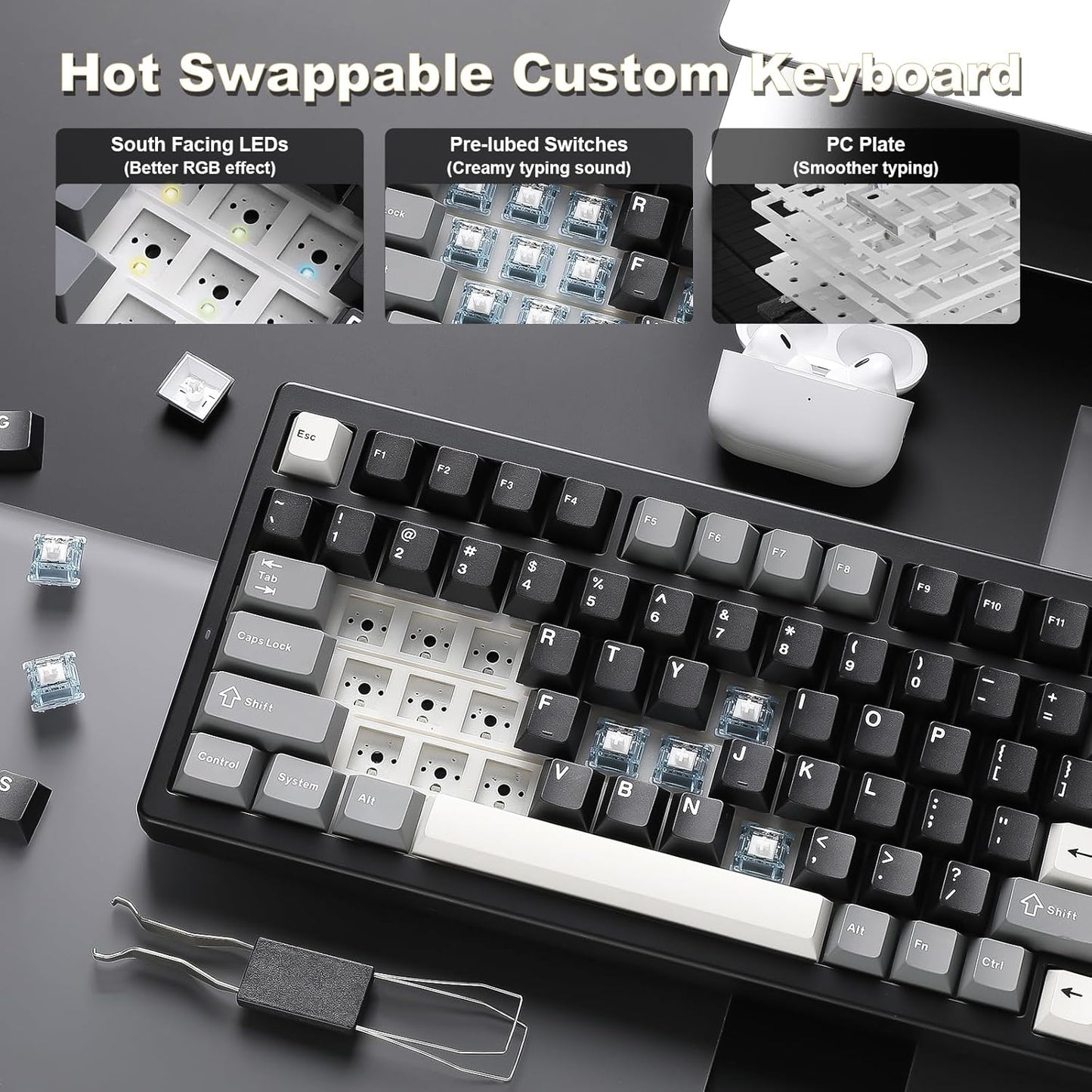 YUNZII IF99 Wireless Mechanical Gaming Keyboard with Smart LCD Display, QMK/VIA Programmable BT/2.4G/USB-C Gasket Mounted Hot Swap RGB 96% Layout for Mac/Win (White, Gateron Zero Switch)