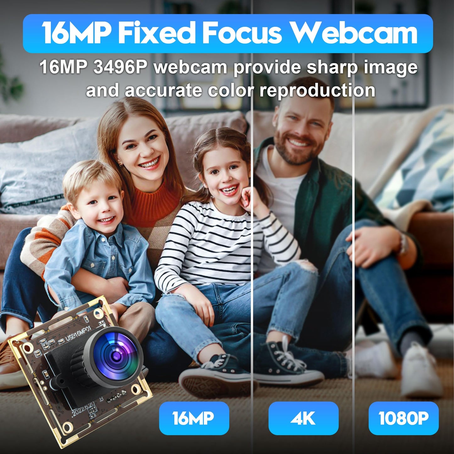 ALPCAM 16MP USB Camera Module, Wide Angle 110 Degree No Distortion Lens, Ultra HD 3496P, Plug and Play, Compatible with WinXP/Vista/WIN7/WIN8/Win9/Win10/Win11/Linux/Mac-OS X/Wince/Android