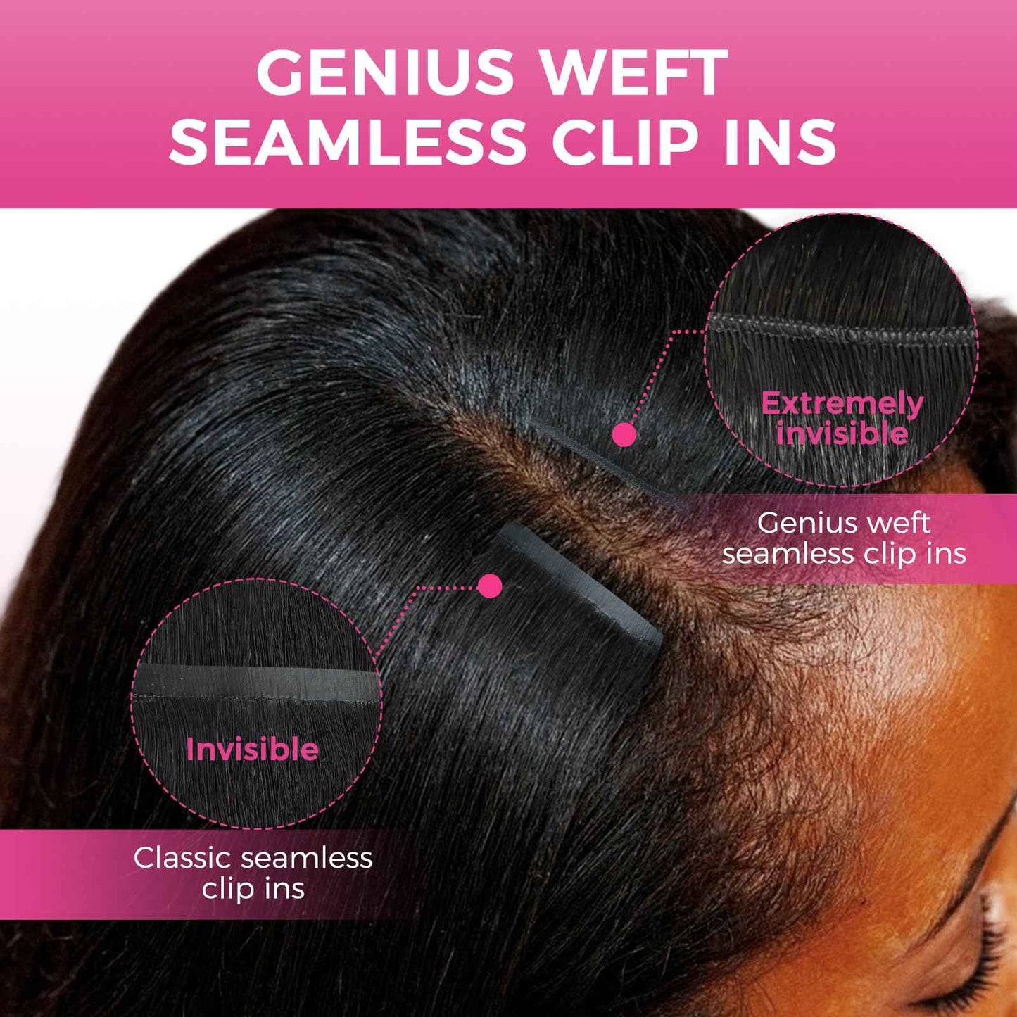 Lashey Genius Weft Hair Extensions Human Hair Natural Black Yaki Straight 7pcs 110g 14 Inch Hair Extensions Real Soft Thin Weft Clip ins for Women