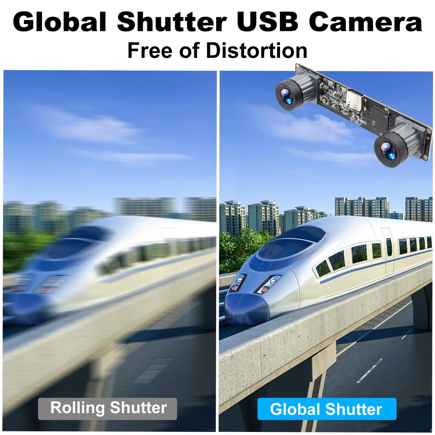 ALPCAM 1200P Global Shutter USB Camera Module Synchronization 3D Stereo Camera with No Distortion Dual Lens 120fps High Speed Webcam for Robot & Lightburn