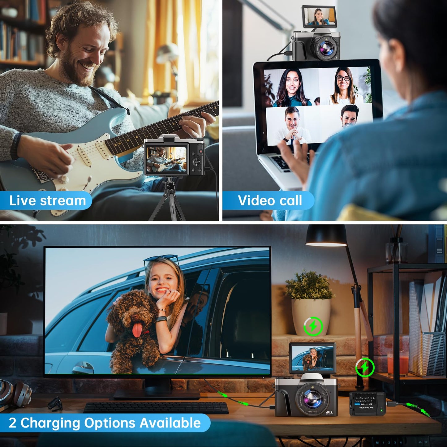 4K Digital Camera for Photography with WiFi, 2025 Latest Auto-Focus Vlogging Camera for YouTube Video 3'' 180° Flip Screen Travel Cameras 16X Zoom Anti-Shake 4K Cameras with SD Card, 2 Batteries