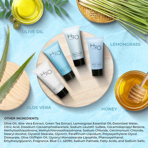 H2O Therapy Hotel Soaps & Toiletries Bulk Set | 1-Shoppe Amenities Kit | 0.85oz Shampoo & Conditioner, Body Wash, Lotion | Travel Size | 80 Pieces