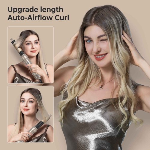 6 in ONE Blow Dryer Brush,Air Curling Iron Round Brush Blow Dryer 800W,Ionic Hair Dryer Brush for Women, Hot Air Brush Hair Styling Tools 100-120V (Champagne Gold)