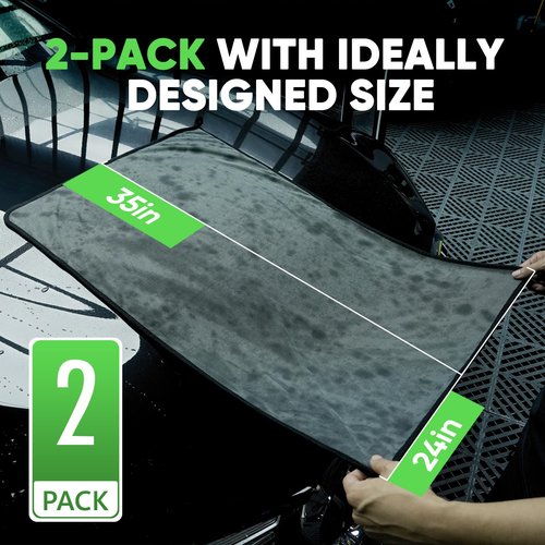 KKV 2-Pack Microfiber Towels (35"x 24") Extra Large Ultra Absorbent Drying Towel for Cars and Trucks, Without Streaks, Scratches, or Water Spots