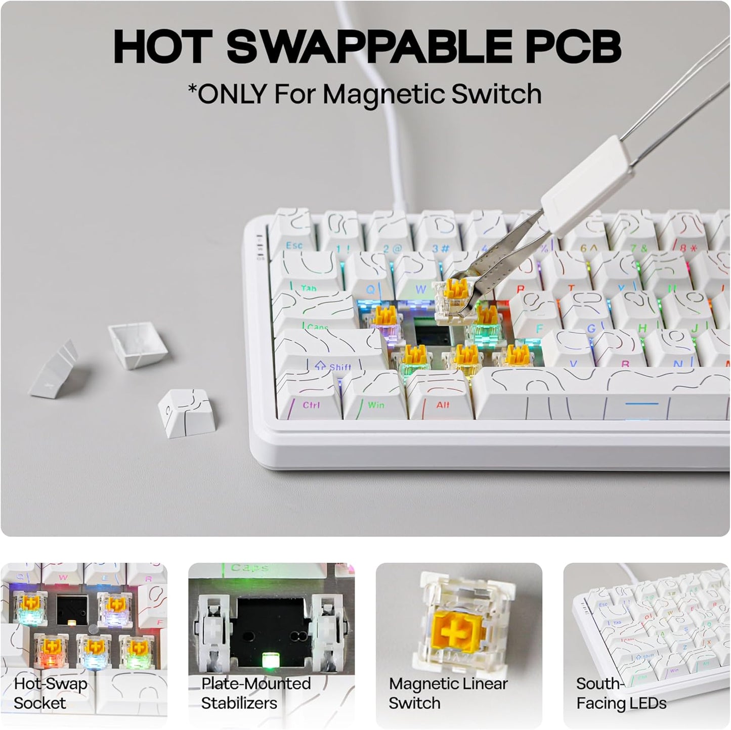 AK680 MAX Wired Gaming Keyboard with Hall Effect Switch, Rapid Trigger Magnetic Keyboard with 8K Polling Rate, Top Structure, RGB Backlight (White)