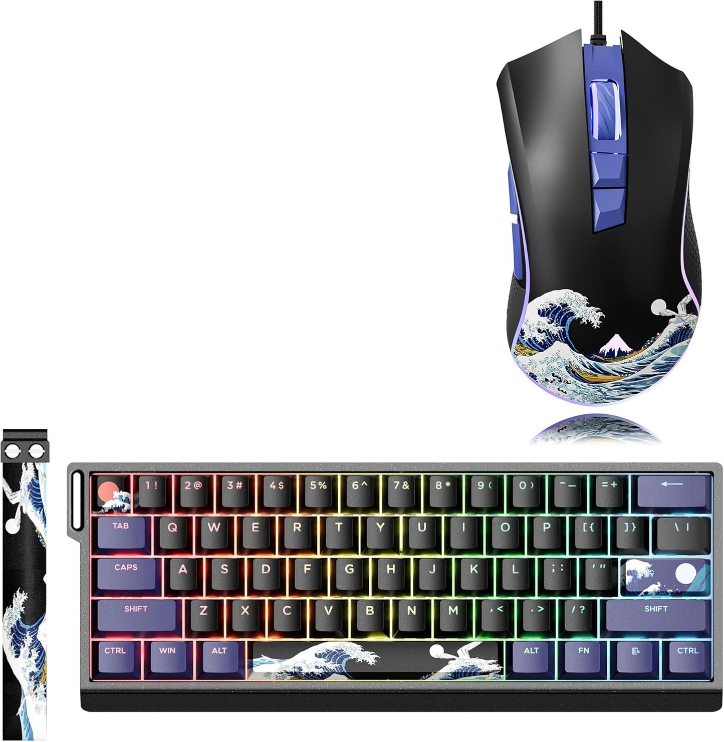 XVX 60% Percent Keyboard with Strap, H61 Wired Aluminum Gaming Keyboard and Wired Gaming Mouse