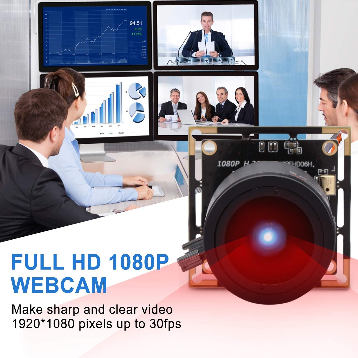 ALPCAM 1080P USB Camera Module, 0.01Lux Low Light Camera with 2.8-12mm Varifocal Lens H.264 2MP CMOS IMX323 UVC Industrial Webcam Board for Window Linux Android Mac OS