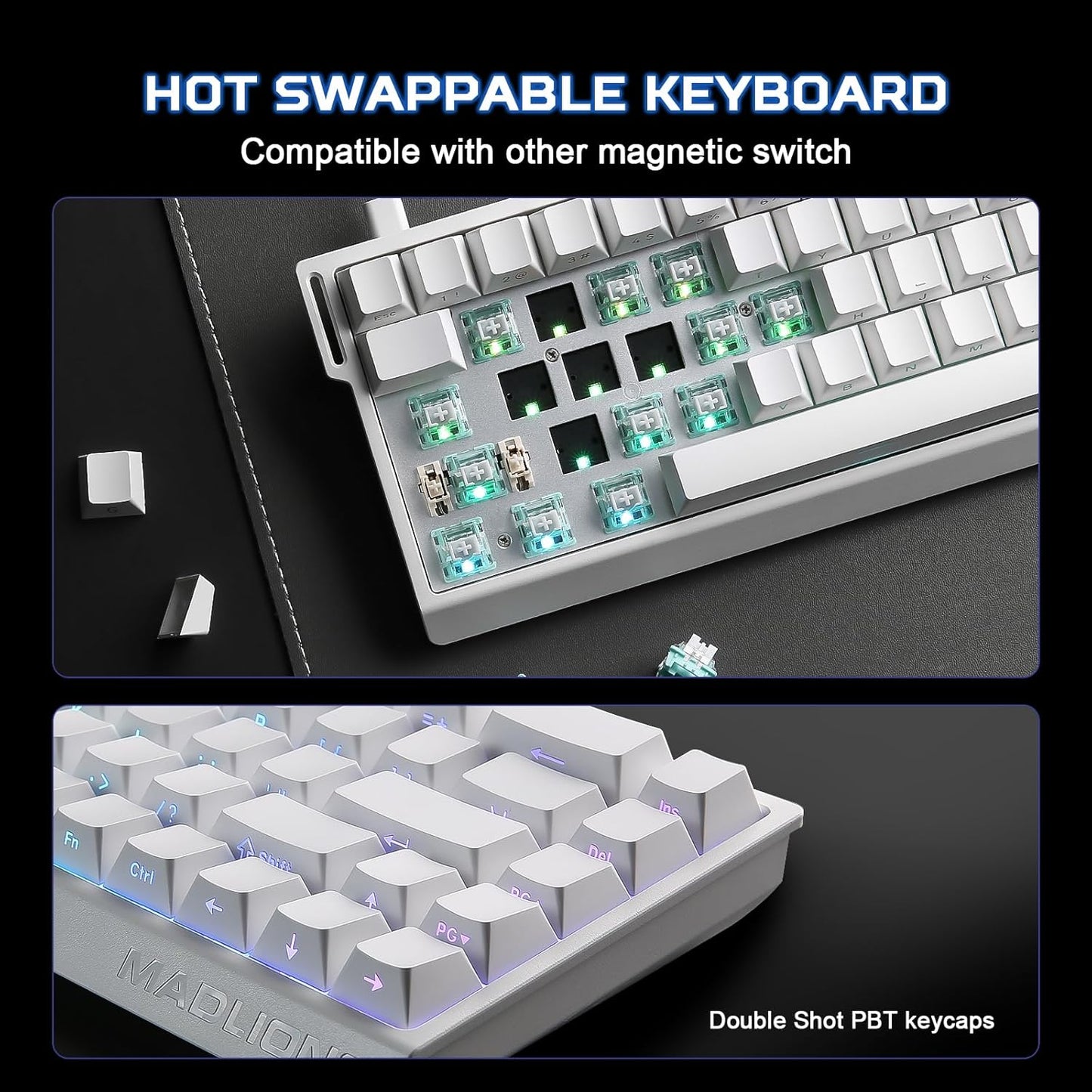 YUNZII x MADLIONS MAD68 HE Rapid Trigger Wired Magnetic Mechanical Gaming Keyboard 60% Hall Effect Switches Adjustable Actuation, PBT Keycaps RGB Hot-Swap,8K Hz Polling Rate(Black,Amber Pro Switch)