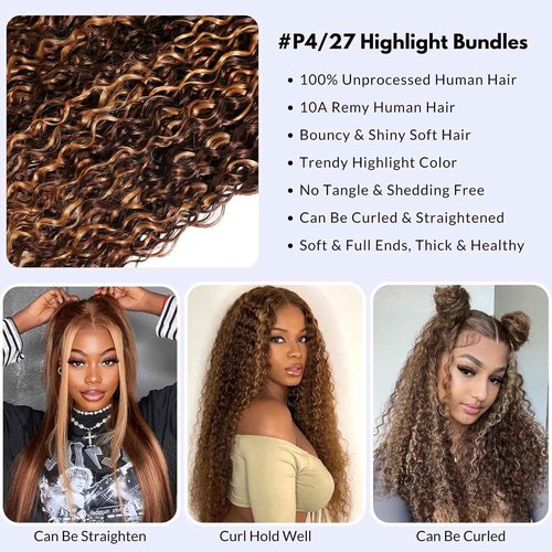 Luxvogue Bundles Human Hair 18 20 22 Inch Water Wave Chocolate Brown P4/27 Human Hair Bundles 11A Unprocessed Brazilian Virgin Hair Quick Weave for Black Women