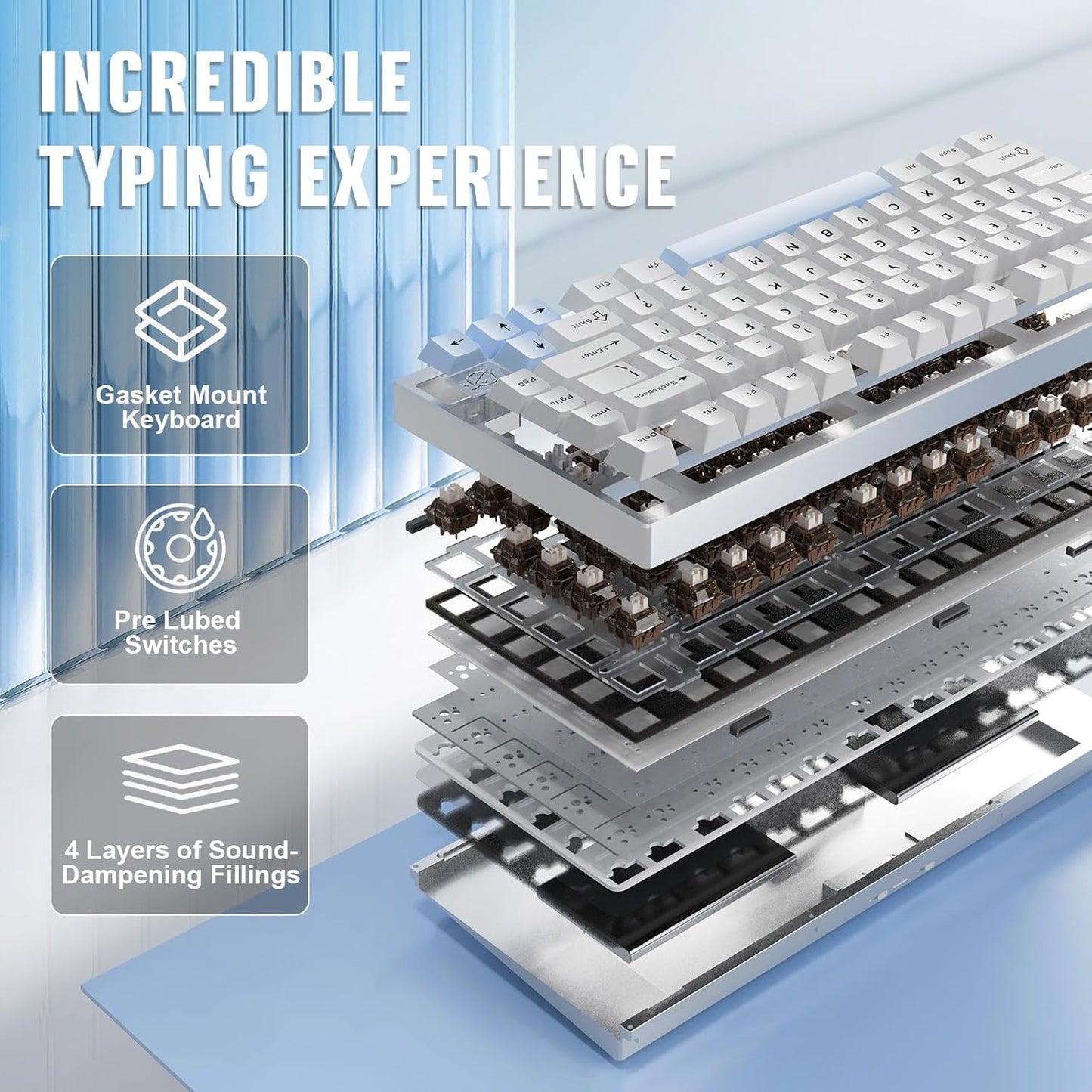 YUNZII AL75 PRO 75% Wireless Mechanical Gaming Keyboard,Full Aluminum CNC,BT/2.4G/Wired,PBT Keycaps,Gasket Mounted Hot Swap,Custom RGB Backlight, Programmable for Mac/Win (Black, Blue Grey)
