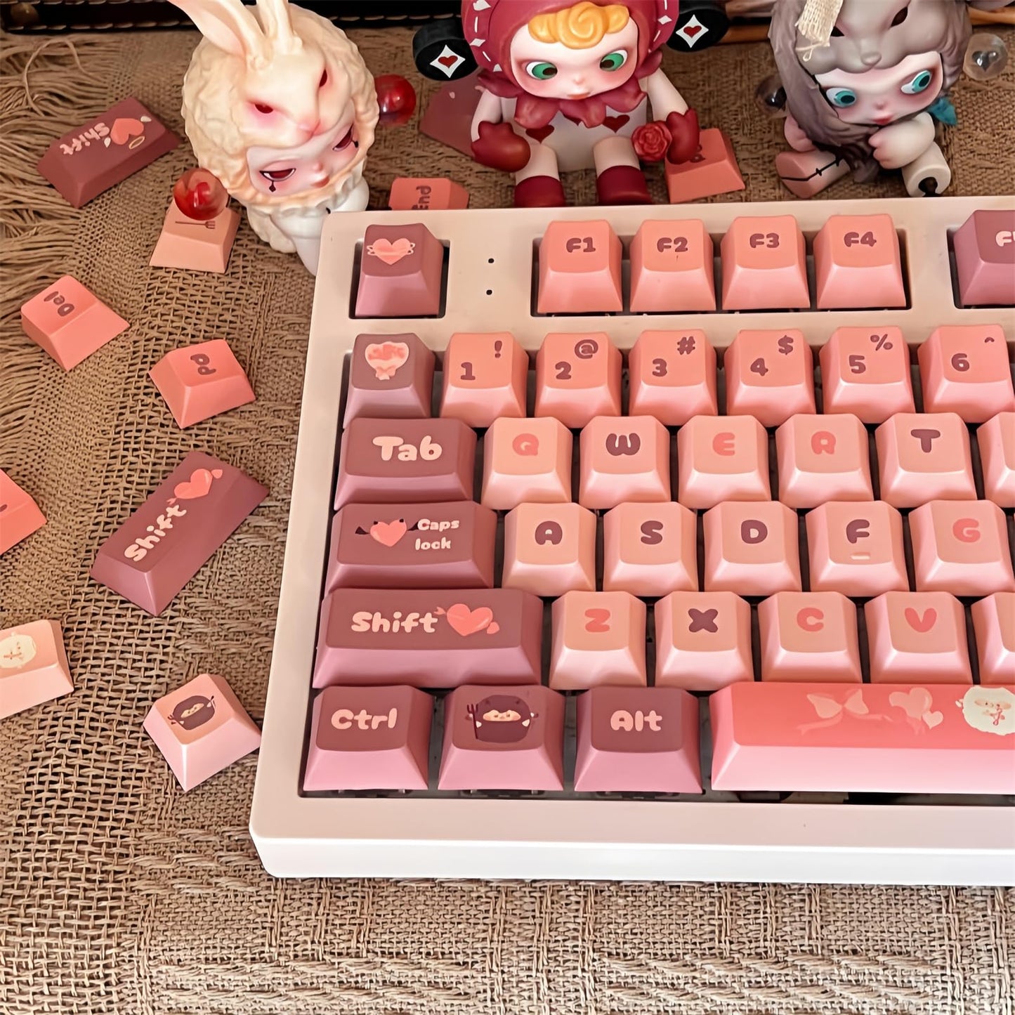 ZMX Cute Keyboard Keycaps,PBT Dye-Sub Custom Keycaps Set Cherry Profile 124 Keys Full Size Keycaps for ANSI Layout Cherry MX Switches 75% 60% Mechanical Gaming Keyboard Kawaii Cartoon Keycaps (05)