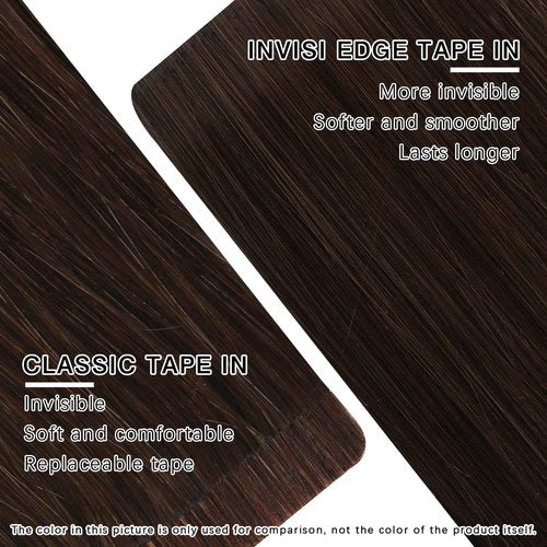 ABH AMAZINGBEAUTY HAIR Invisi Edge Tape in Hair Extensions Real Human Hair, Seamless Injected Hand-Tied Virgin Human Hair Pro Quality Tape ins 20PCS 50G/Pack, Auburn Color #30 18 Inch