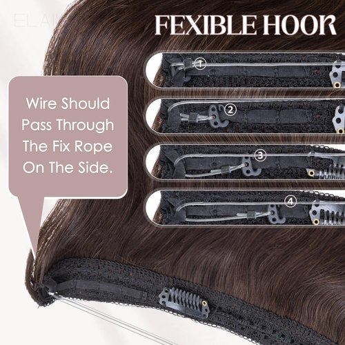 Elailite Halo Hair Extensions Real Human Hair for Women Dark Brown Wavy Hair Halo Clip in Remy Hairpiece with Adjustable Invisible Wire 18 Inch 65G