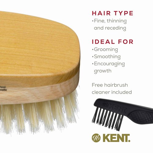 Kent MS23D Finest Men's Military Style Hair Brush - Satin and Beechwood Travel Size Base, Soft Pure White Natural Boar Bristle Ideal for Fine or Thinning Hair and Sensitive Scalps. Beard brush