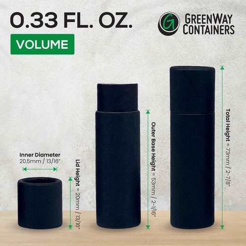 GreenWay 0.3oz / 8.5g Kraft Paperboard Lip Balm Tubes with Lids - 100 Pack Lip Gloss Tubes Refillable DIY Cosmetic Containers - Lip Balm Containers Chapstick Tubes Empty Holder Tubes - Black