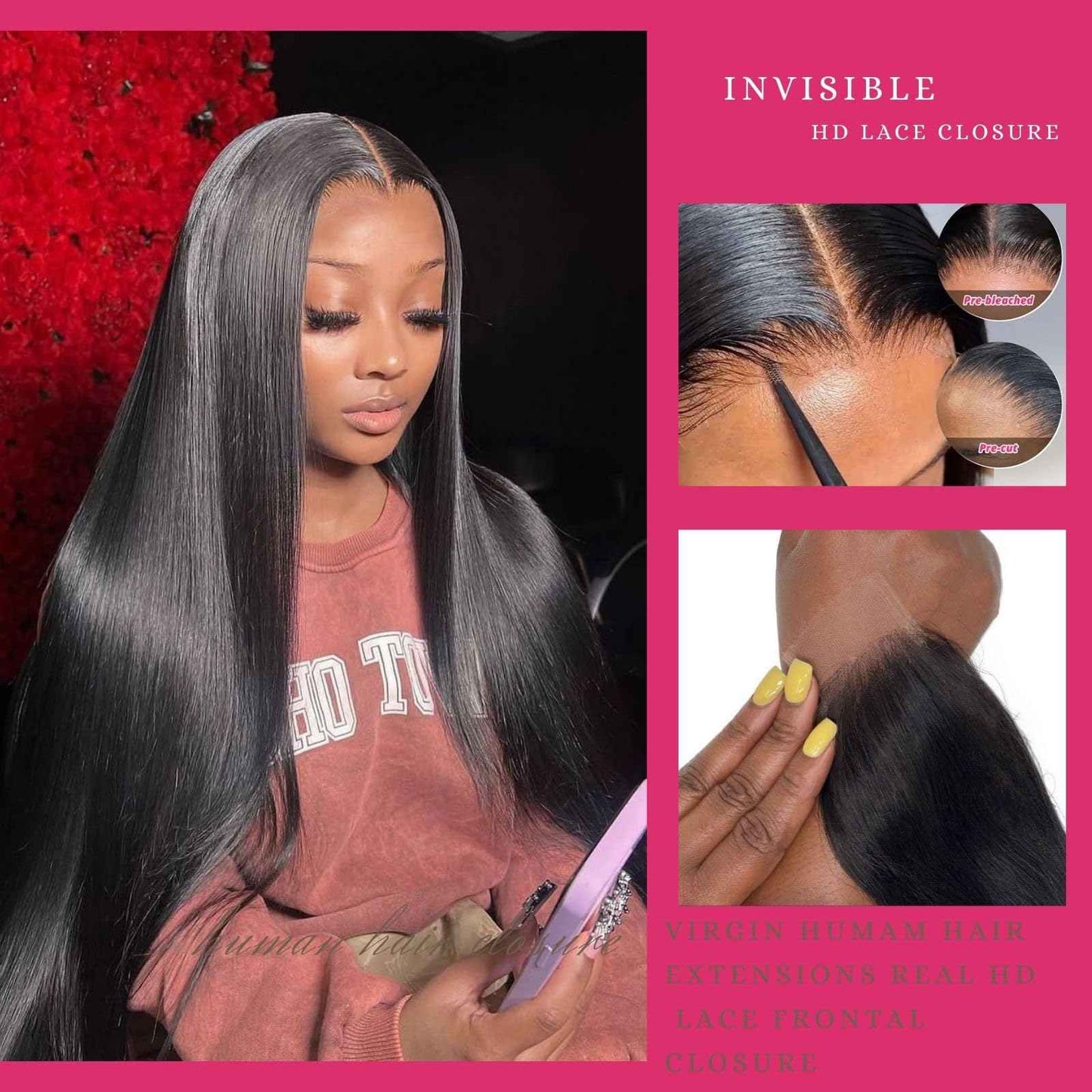 2x6 Closure, Straight Human Hair Hd Lace Closure Invisible Skinlike 2 by 6 Hd Lace Middle part Bleached Knot Pre-Plucked Natural Hairline 18 Inch 2 6 Frontal Hd Closure Natural Black 18inch