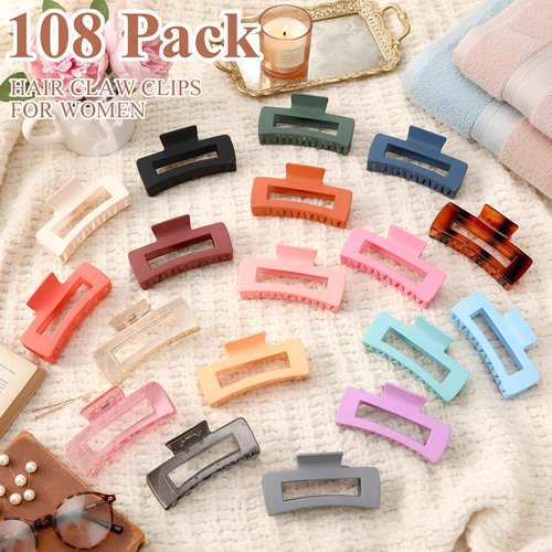 Hoteam 90 Pcs 4.1 Inch Large Hair Claw Clips Bulk Rectangular Big Hair Claws Matte Nonslip Banana Clip Plastic Barrettes for Women Gifts Accessories, 18 Colors