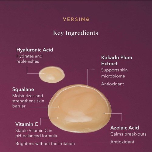 Versine Gentle Actives Serum for Face | Acne Prone Skin | Pregnancy Safe with Azelaic Acid, Vitamin C, Squalane, Niacinamide, Hyaluronic Acid | Moisturizer, Anti Aging and Brightening | 1Fl Oz