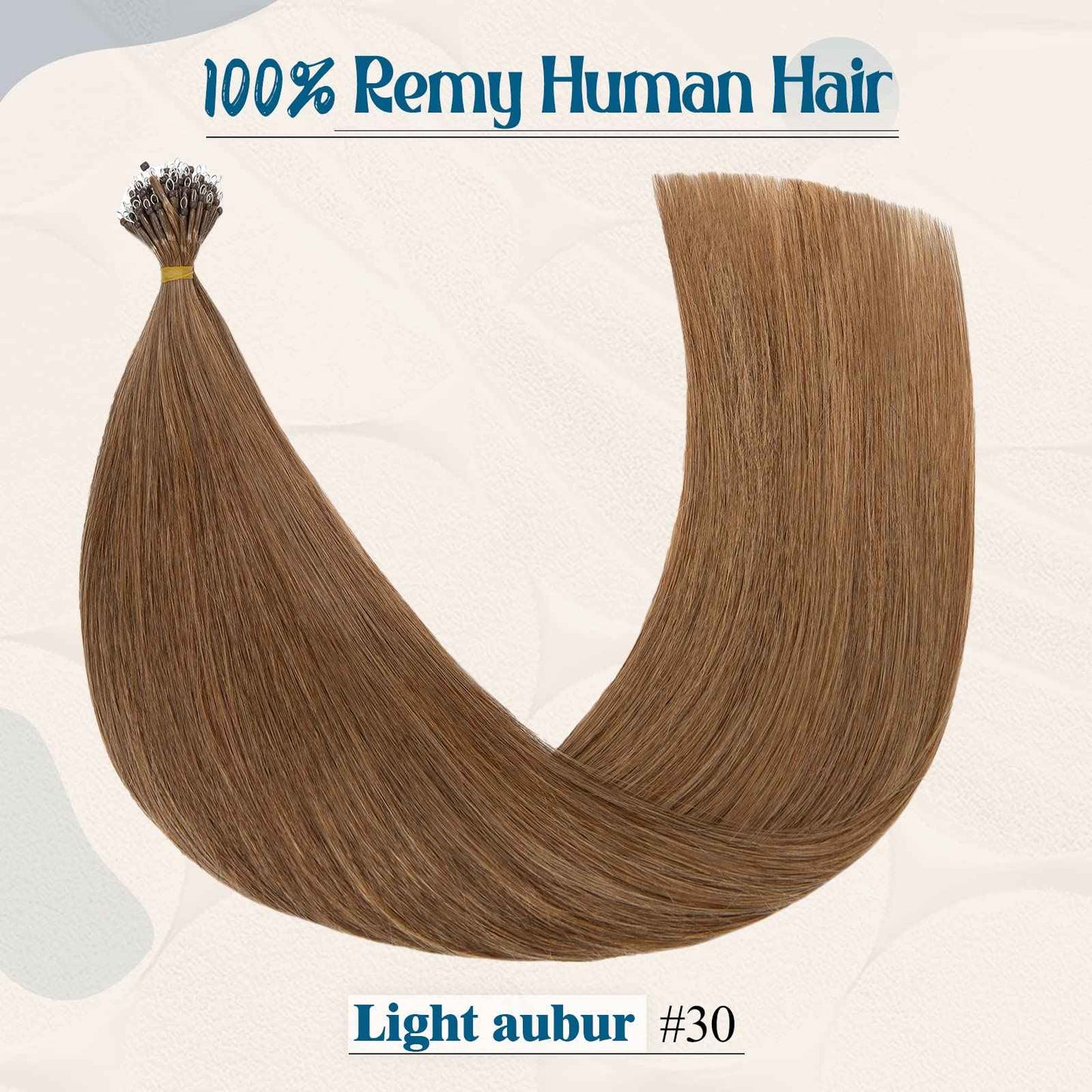 Nano Ring Human Hair Extensions Pre Bonded Keratin Fusion Stick Tip Iron Loop Link 50 strands 75g Straight Micro Bead Remy Hairpiece for Women Highlighted 20inch Light Auburn #30