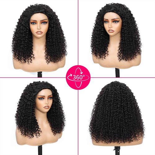 bituylnd Kinky Curly Half Wig Human Hair Glueless Human Hair Wig 200 Density 3 In 1 Seamless Flip Over Half Wigs Human Hair Drawstring Headband Wig for Women 18 Inch
