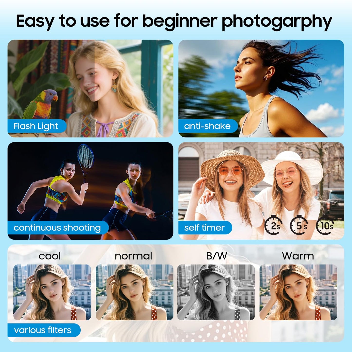 4K Digital Camera, 64MP Vlogging Camera for Photography with 3" 180° Flip Screen, 16X Digital Zoom Point and Shoot Camara with 64GB Micro SD Card for Beginner (White)
