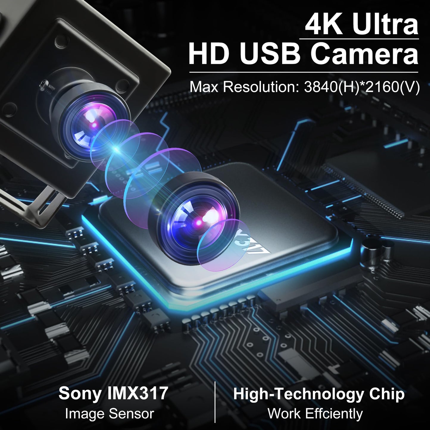 ALPCAM 4K USB Camera Ultra HD 2160P Webcam with IMX317 Sensor,170 Degree Fisheye Lens USB Camera Module with Dual Microphone, Plug and Play USB Webcam for Windows/Mac/Linux/Raspberry Pi