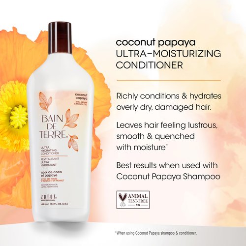 Bain de Terre Ultra Hydrating Shampoo & Conditioner Set | Coconut Papaya | Overly Dry, Damaged Hair | Paraben Free | 33.8 Fl Oz