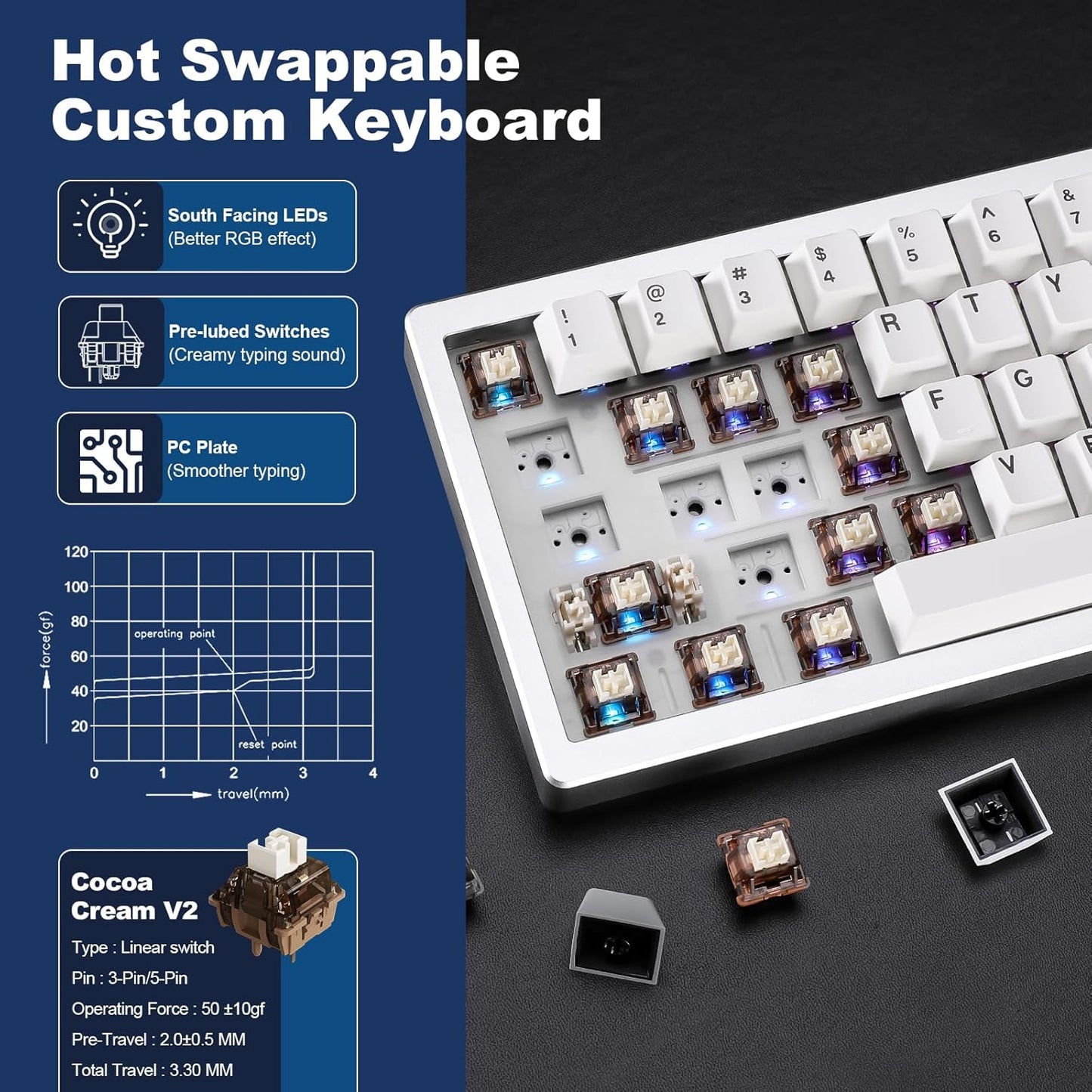 YUNZII AL68 Wireless Mechanical Keyboard,Full Aluminum CNC,60% Layout with Knob, QMK/VIA Software,Gasket Mounted,Hot Swappable,RGB Backlit,BT/2.4G/USB-C for Mac/Win (Silver, Milk V2)